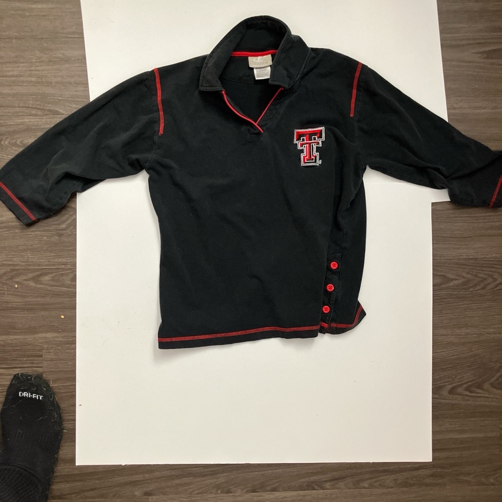 Vintage Logo Athletic Texas Tech Red Raiders Black and Red Kids Polo long sleeve
